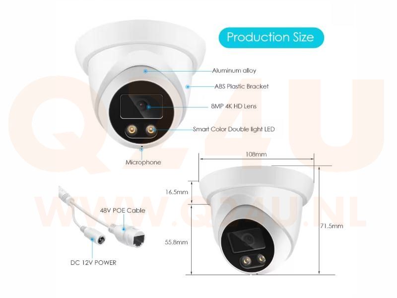 ASECAM 4 MP dome IP camera (2.8 mm) - wit