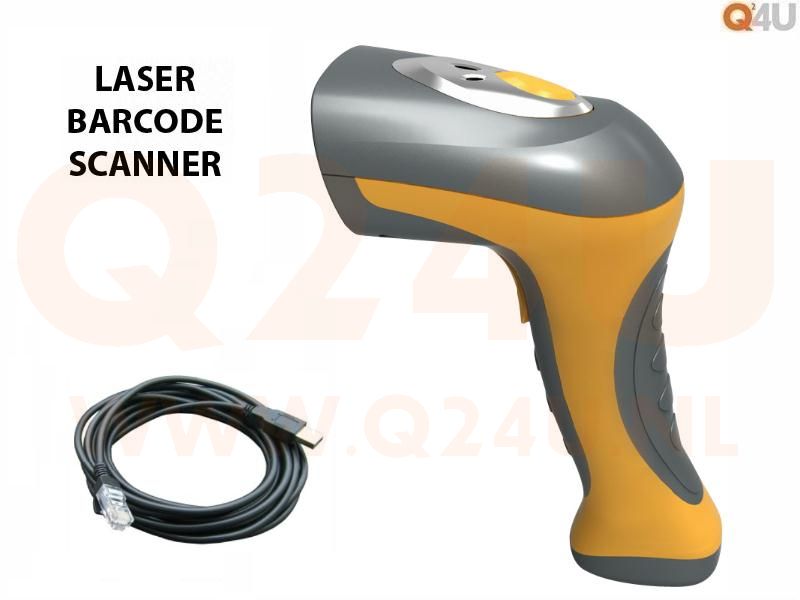 Laser Barcode scanner, geel / grijs, 60 cm. USB